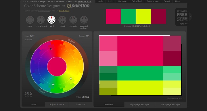 Création de palette avec color scheme designer